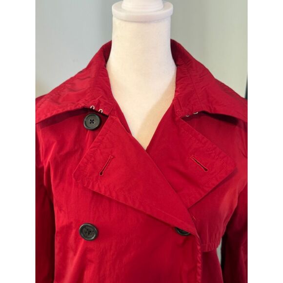 Lauren Ralph Lauren Red Trench Coat Large Double Breasted Classic Lined - Picture 2 of 11